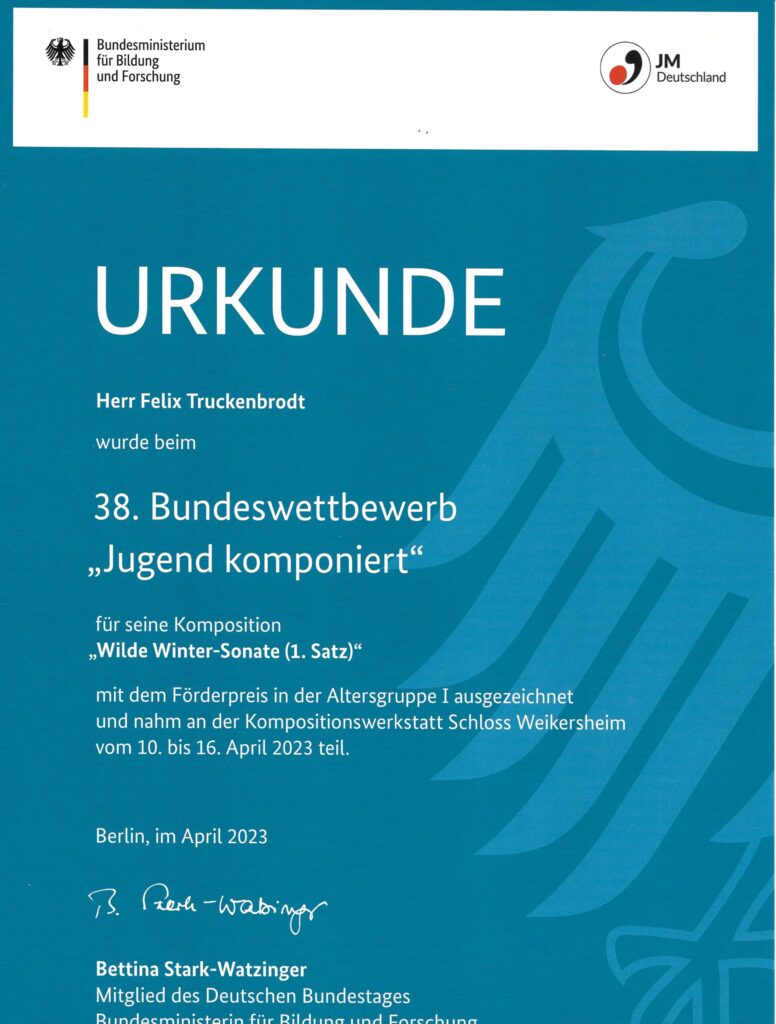 Förderpreisträger Bundeswettbewerb Jugend komponiert 2023